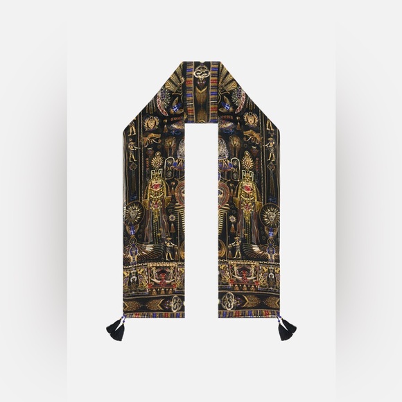 Camilla “Cartouche Kingdom” black silk Egyptian scarf shawl head wrap top belt - Picture 2 of 4